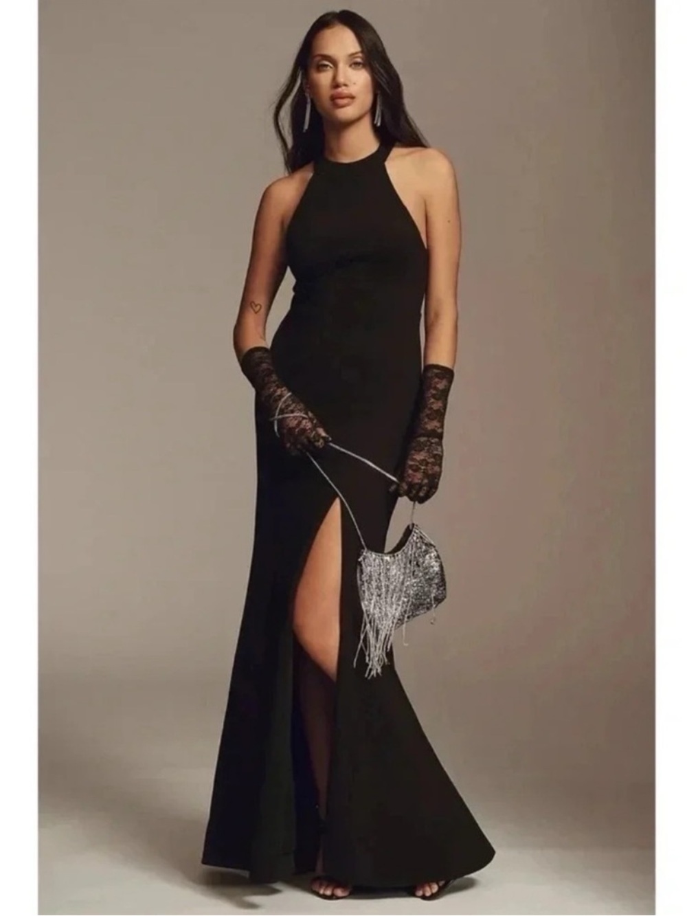 NWT BHLDN Juliana High-Neck Halter Maxi Dress Black 6